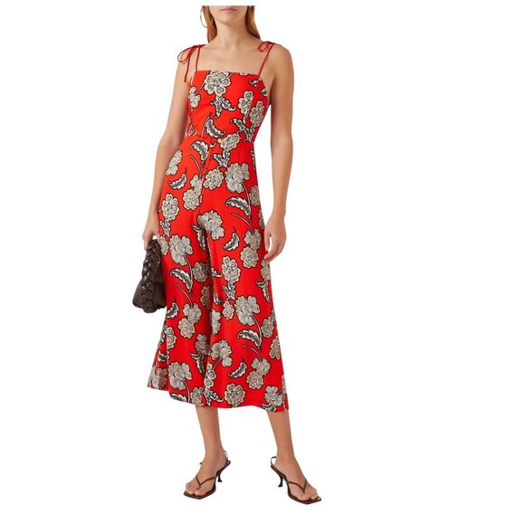 Alice + Olivia Josie Wide-leg Red Floral Sleeveless Jumpsuit 10 - Picture 1 of 9